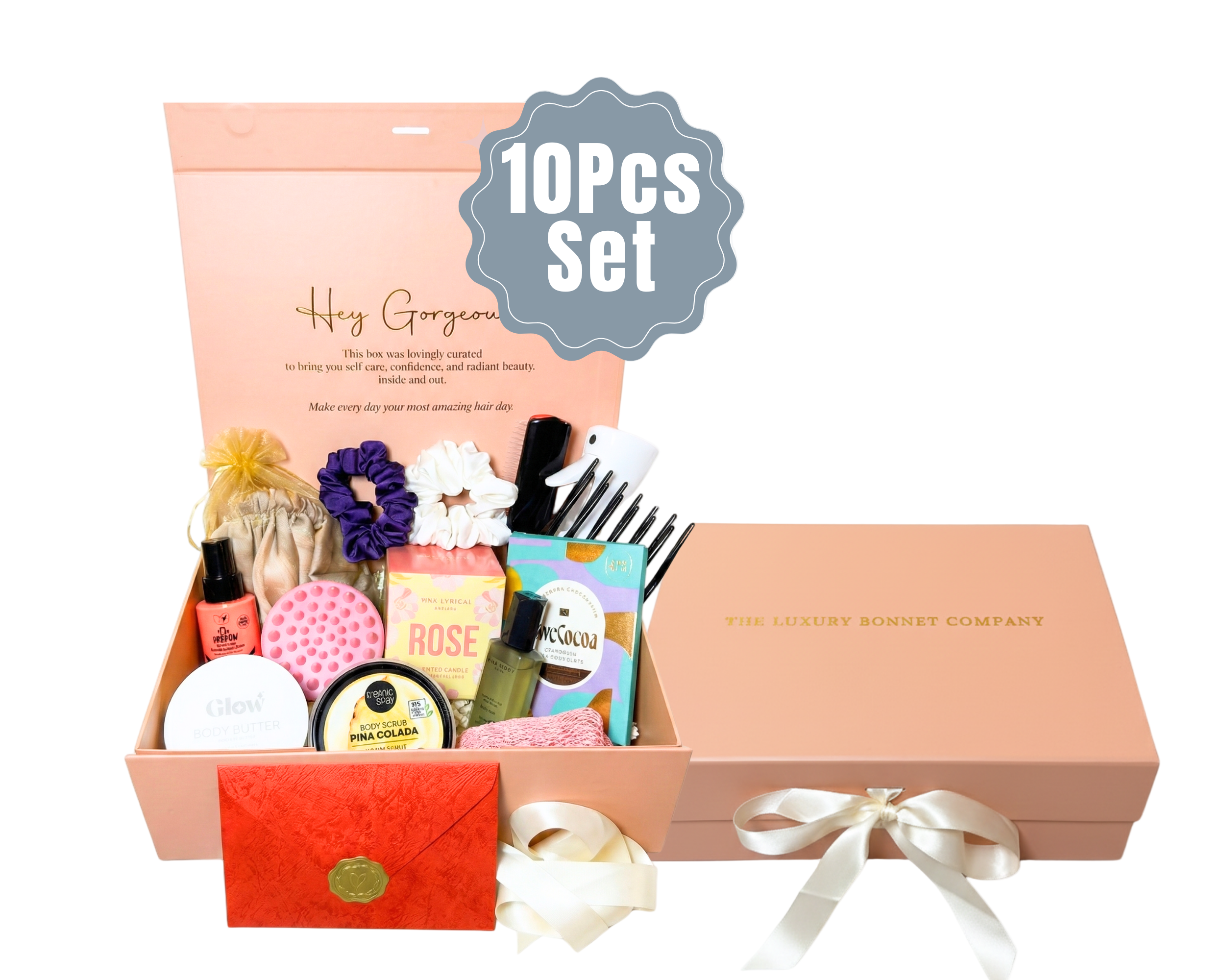 Luxury Self-Care Gift Set: 10-Piece Beauty Hamper with Silk Bonnet + Free Shipping