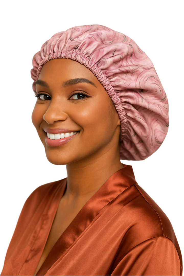 Blush Serenity Marble Reversible Silk Hair Bonnet