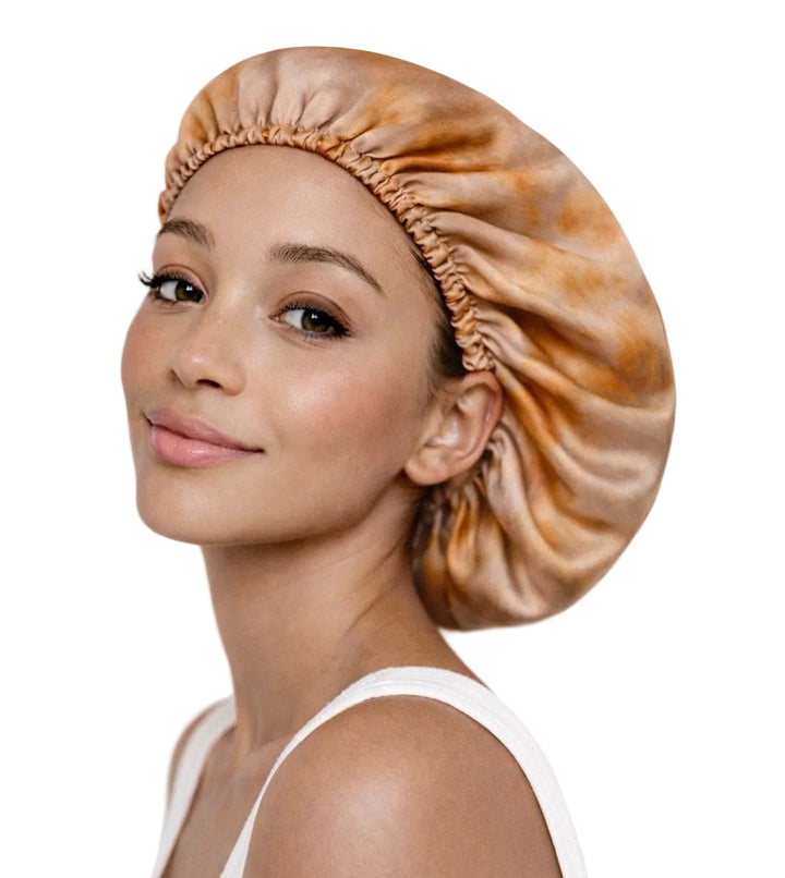 Latte Swirl Abstract Print Reversible Silk Hair Bonnet