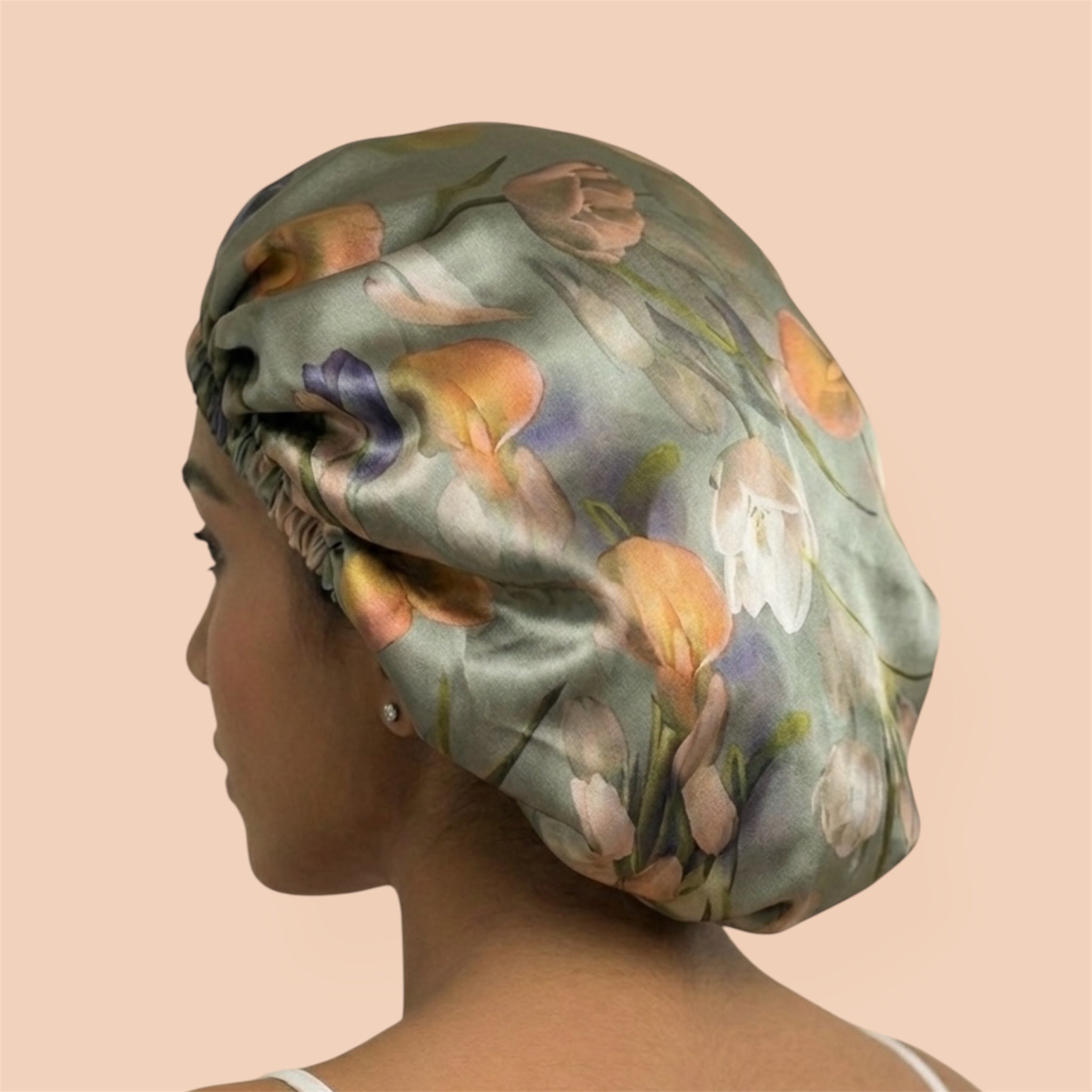 Sage Bloom Floral Reversible Silk Hair Bonnet