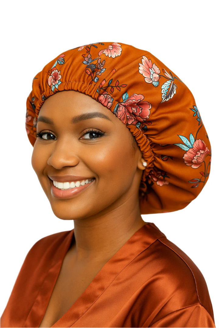 Apricot Blooms Floral Reversible Silk Hair Bonnet