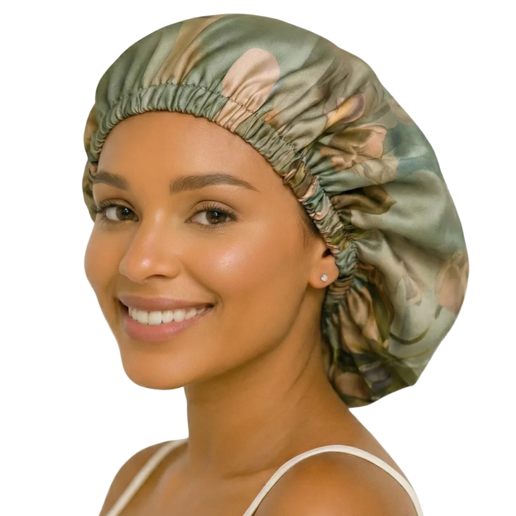 Sage Bloom Floral Reversible Silk Hair Bonnet