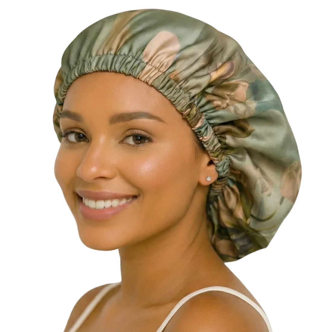 Sage Bloom Floral Reversible Silk Hair Bonnet
