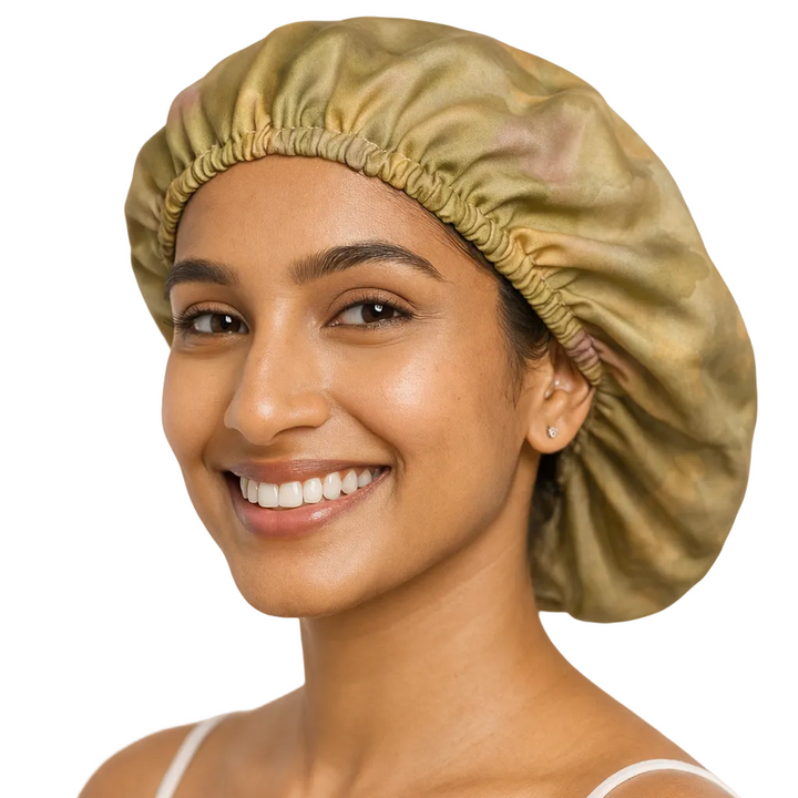 Golden Sage Watercolor Print Reversible Silk Hair Bonnet