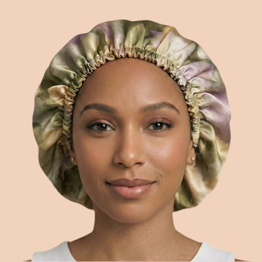 Golden Sage Watercolor Print Reversible Silk Hair Bonnet