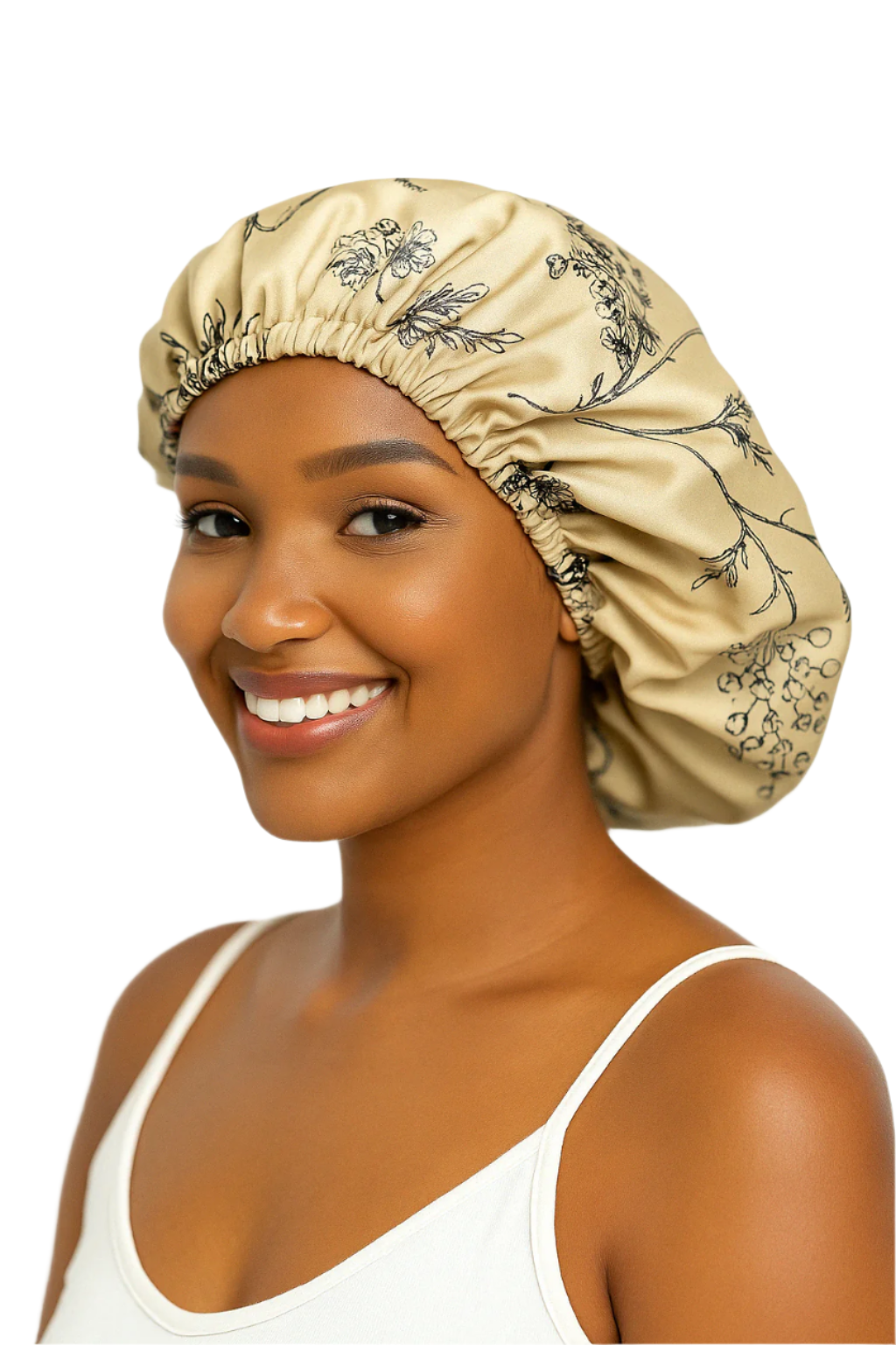 Golden Blossom Floral Reversible Silk Hair Bonnet