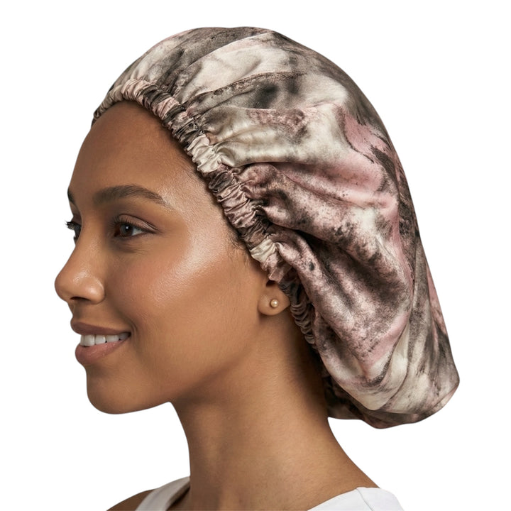 Dusky Rose Abstract Print Reversible Silk Hair Bonnet