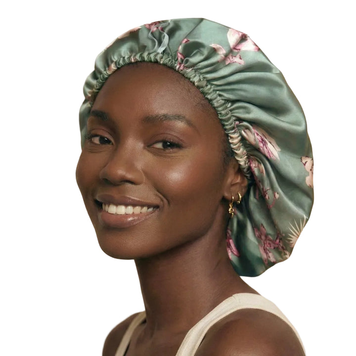 *Sample Fabric Sale* Fleur Mist  Floral Reversible Silk+Satin Hair Bonnet