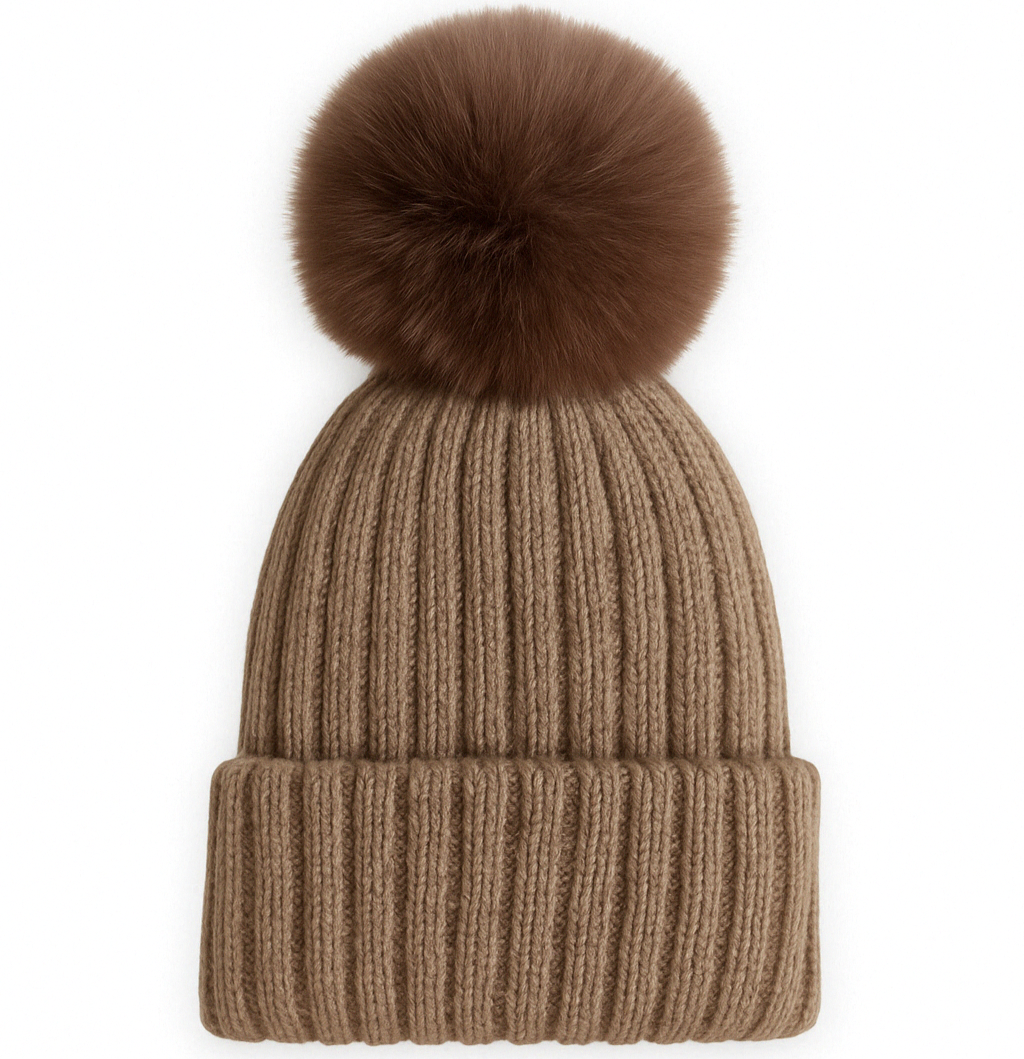 Brown Satin Lined Cashmere Beanie Hat (Adults)