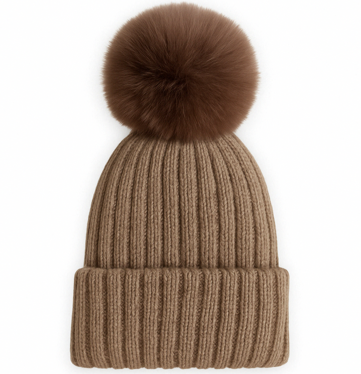 Brown Satin Lined Cashmere Beanie Hat (Kids)
