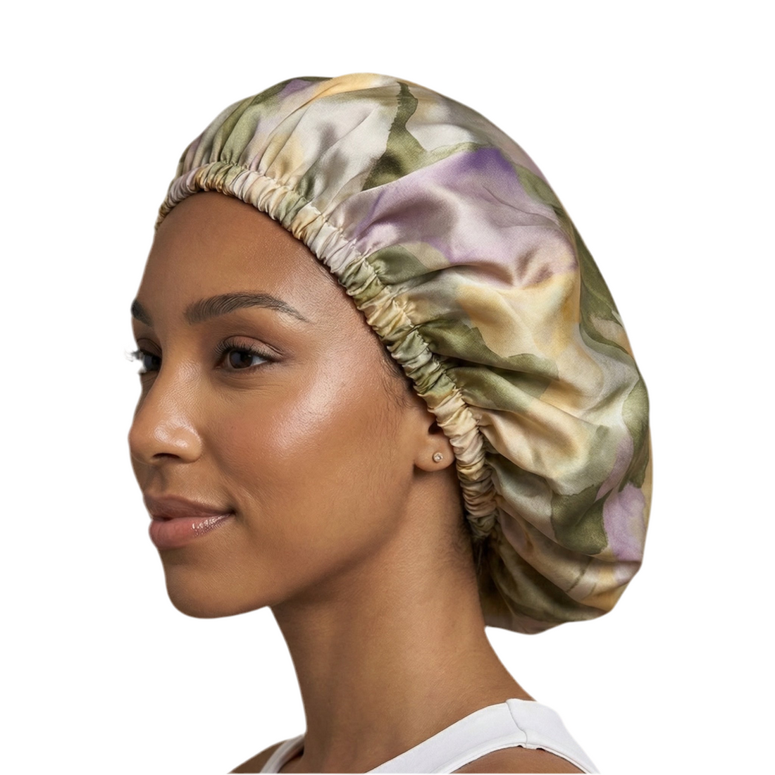 Golden Sage Watercolor Print Reversible Silk Hair Bonnet
