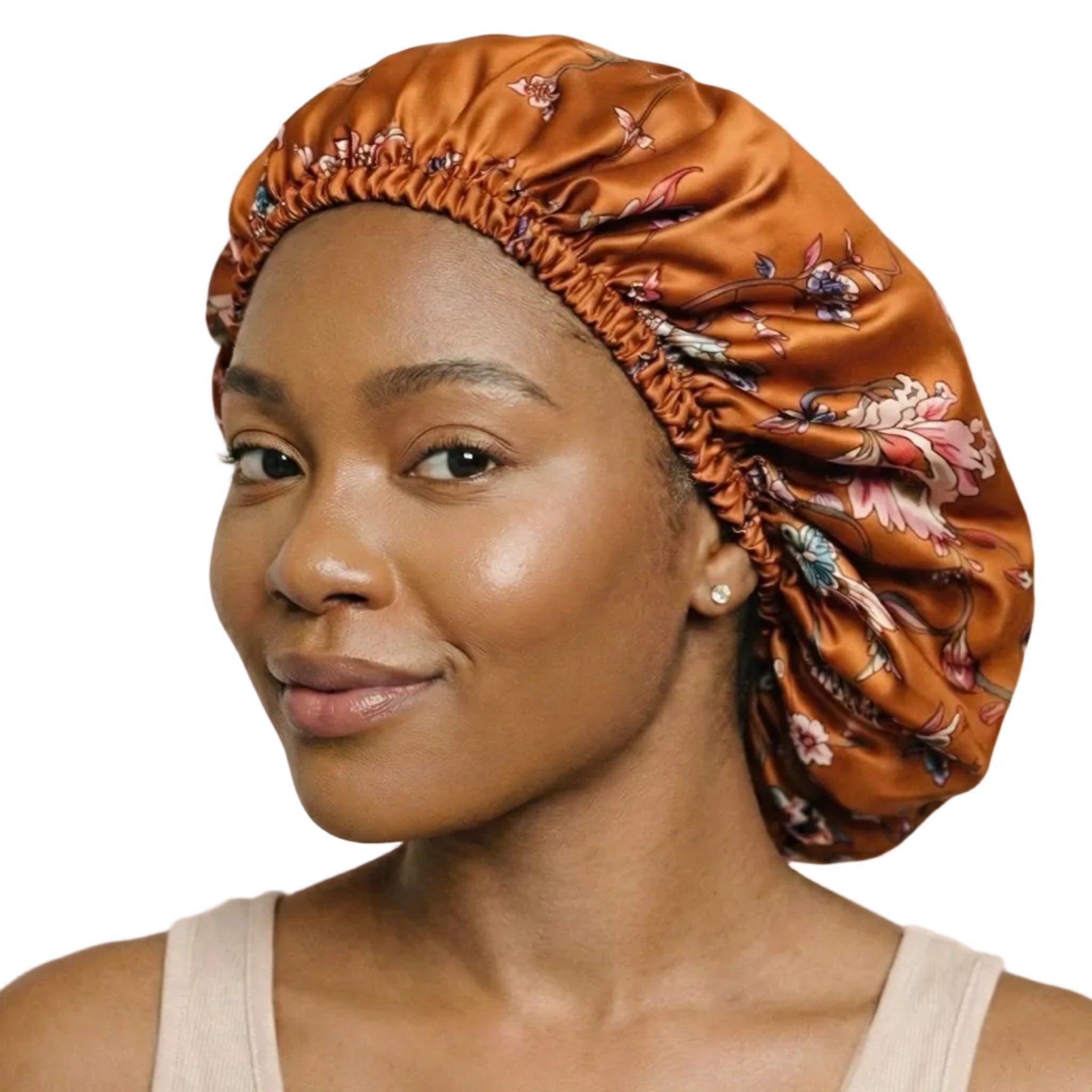 Apricot Blooms Floral Reversible Silk Hair Bonnet