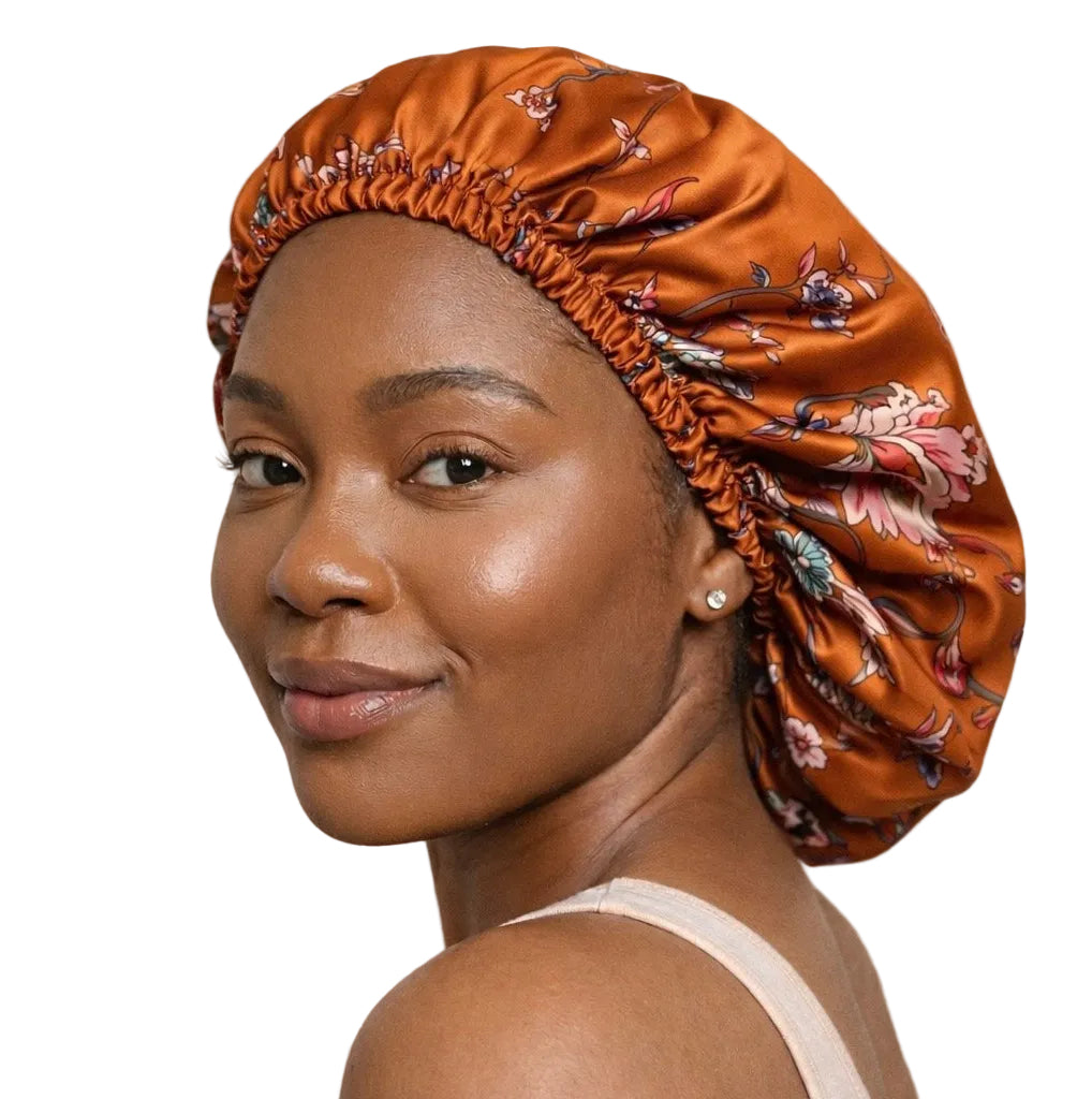 Apricot Blooms Floral Reversible Silk Hair Bonnet