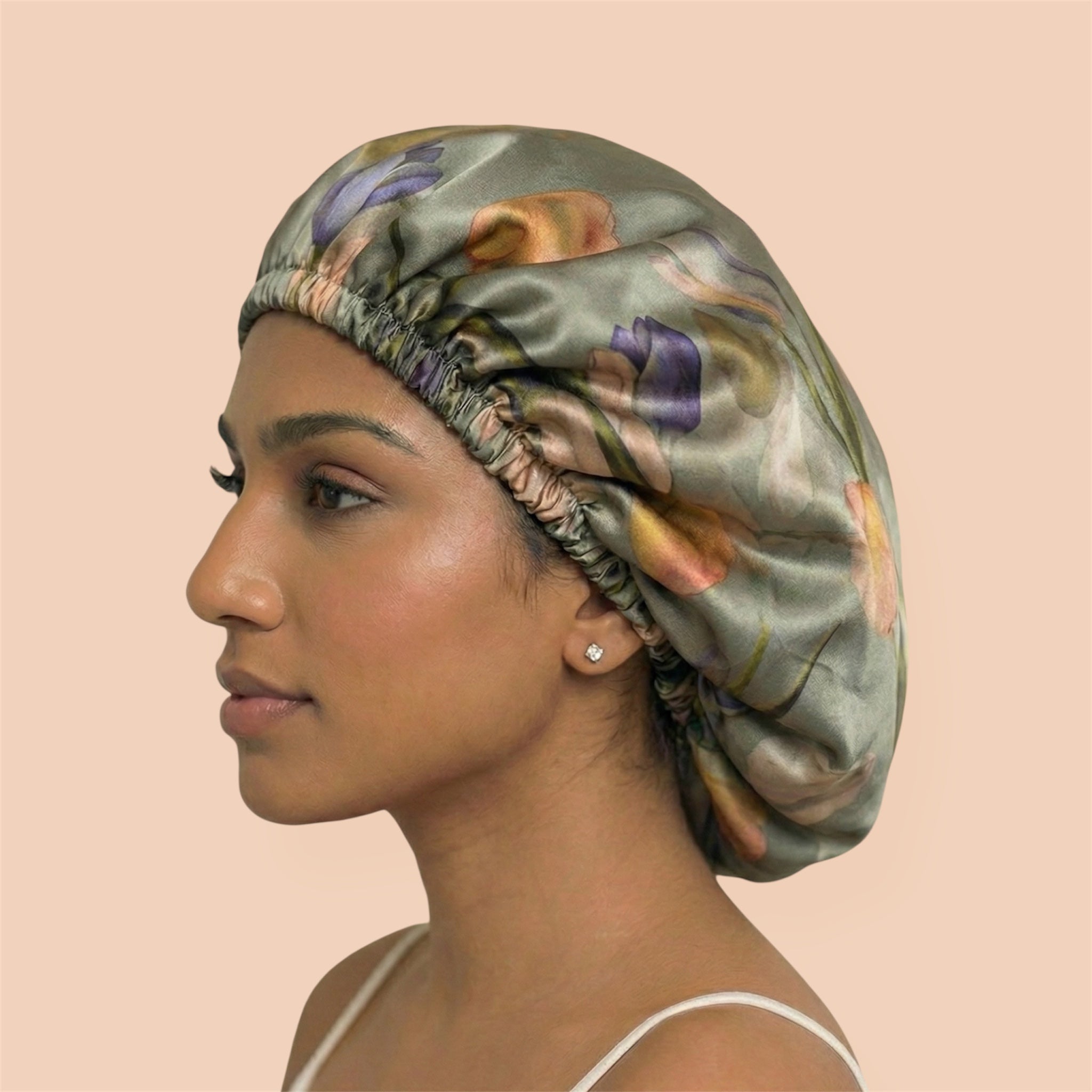 Sage Bloom Floral Reversible Silk Hair Bonnet