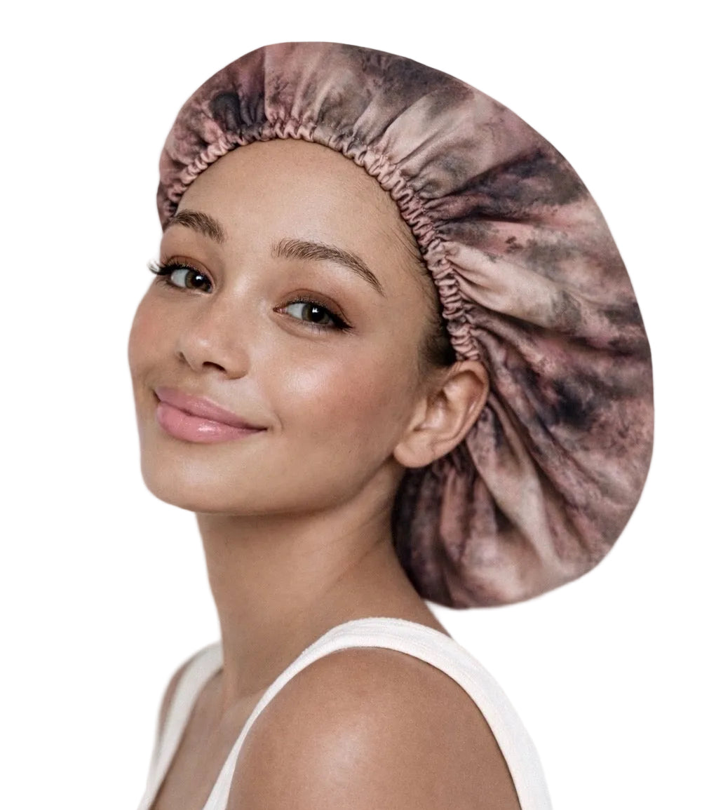 Dusky Rose Abstract Print Reversible Silk Hair Bonnet