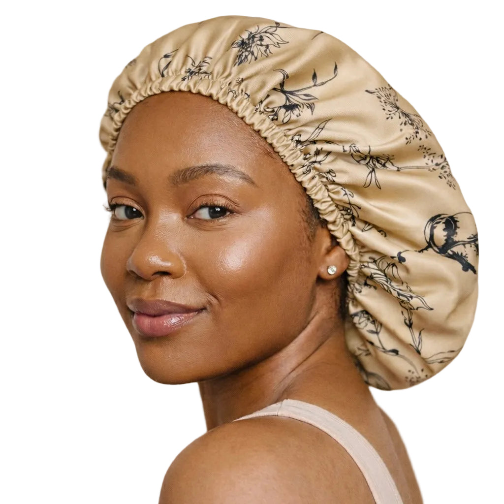 Golden Blossom Floral Reversible Silk Hair Bonnet