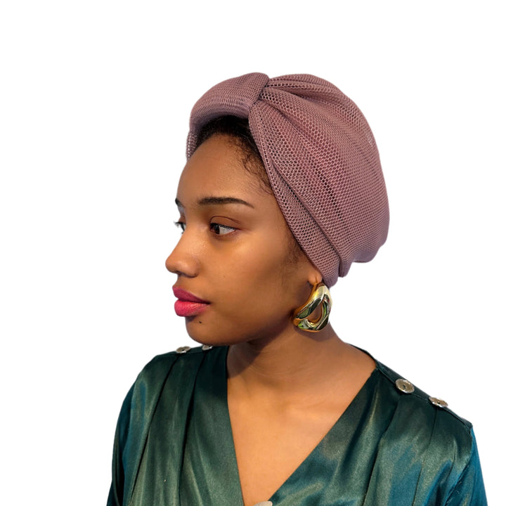 Pink Silk Lined Mesh Turban