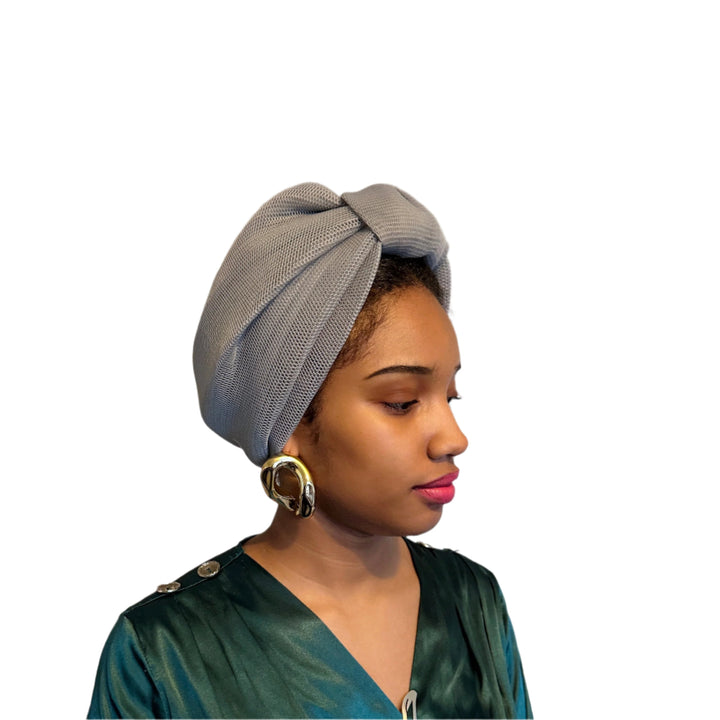 Grey Silk Lined Mesh Turban