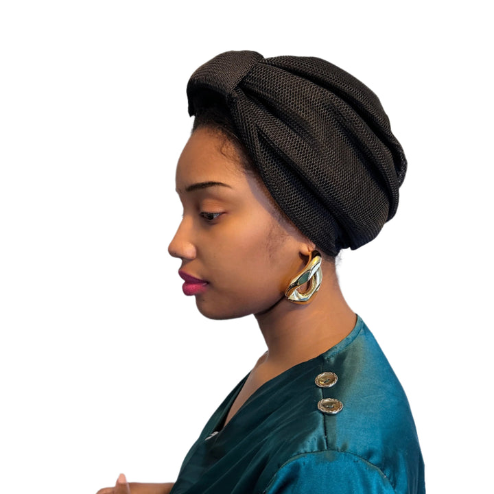 Black Silk Lined Mesh Turban
