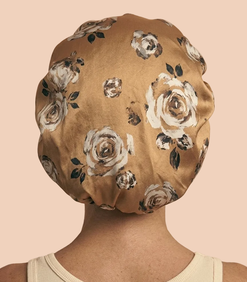 Golden Blossom Floral Reversible Silk Hair Bonnet