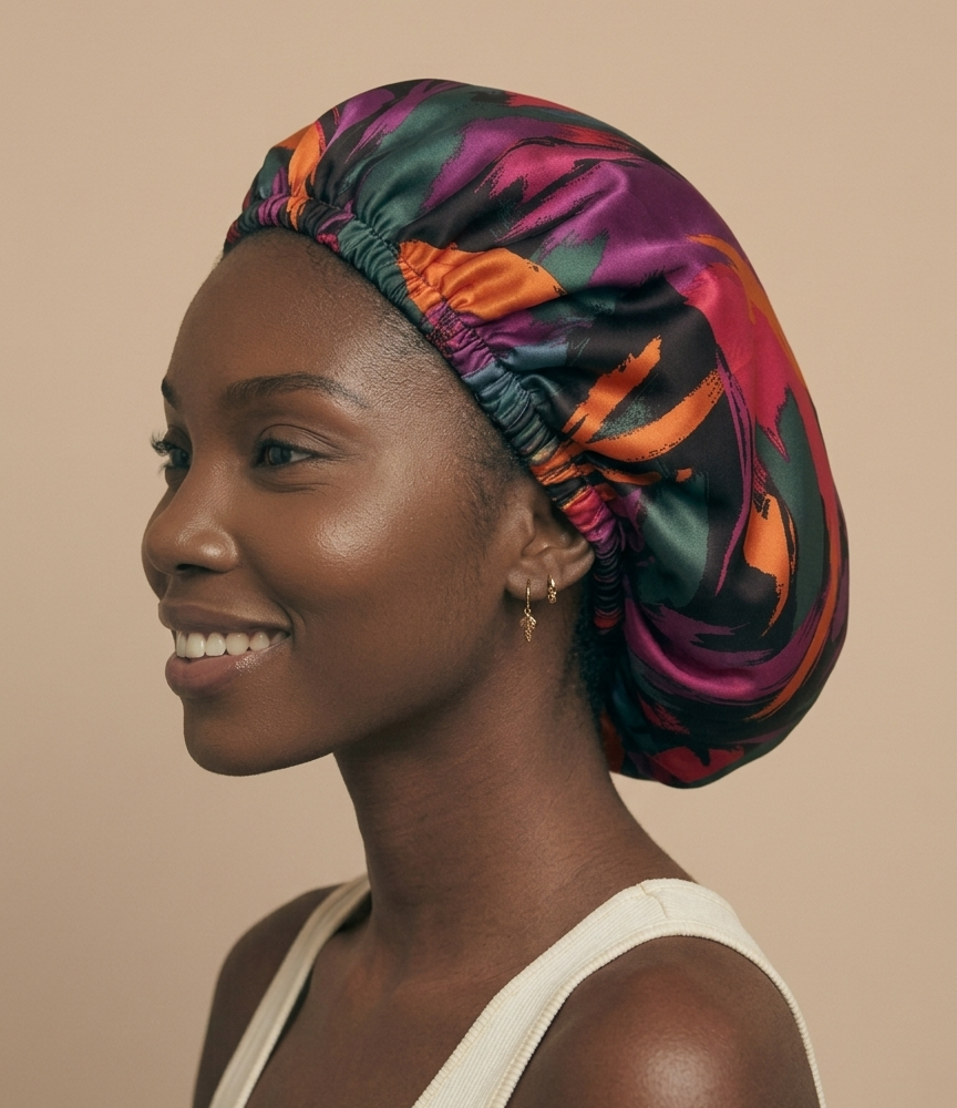 Electric Reverie Print Reversible Silk Hair Bonnet