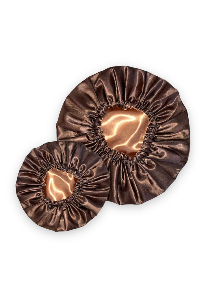 Mummy & Me Chocolate Reversible Satin Hair Bonnet Set