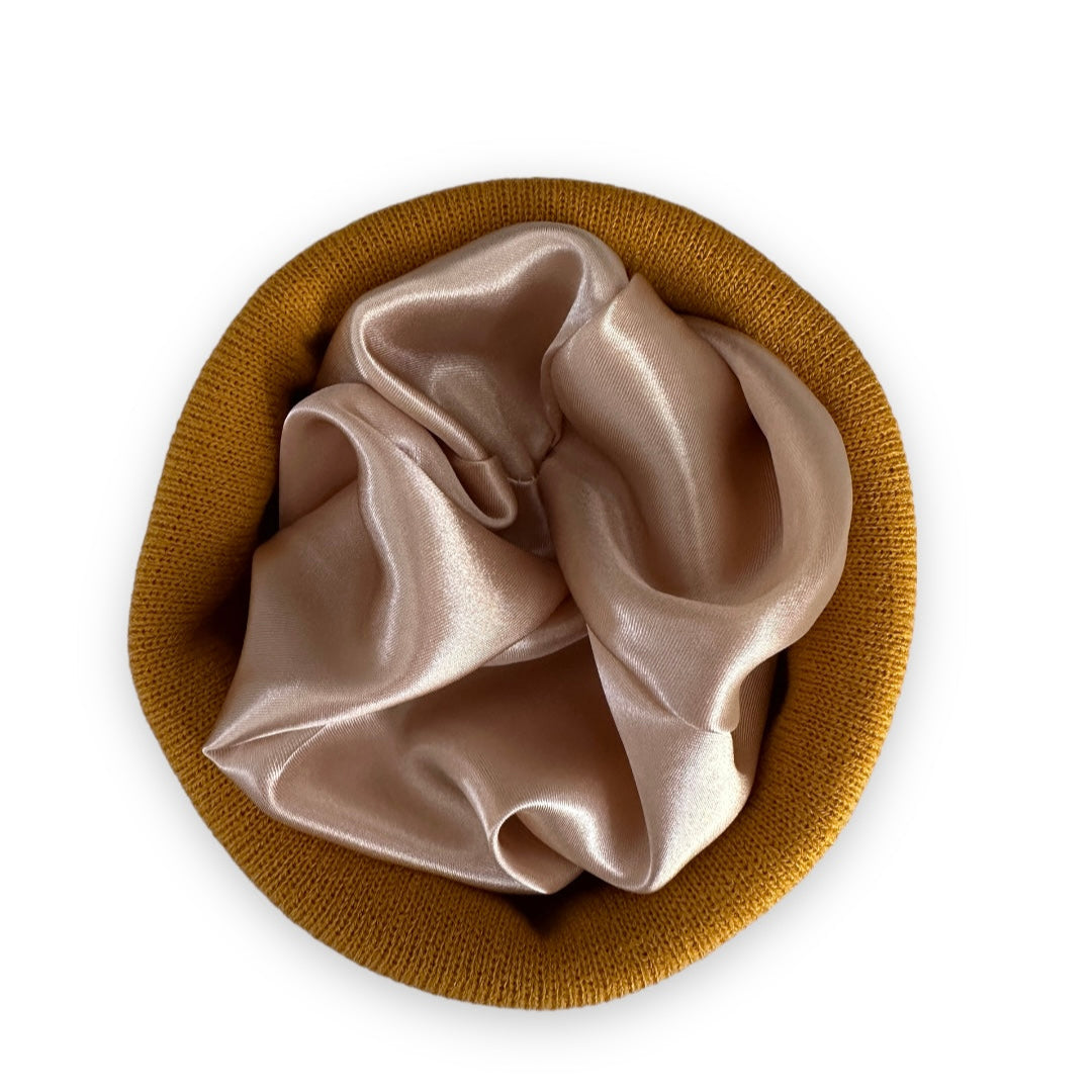 Mustard Satin Lined Beanie Hat