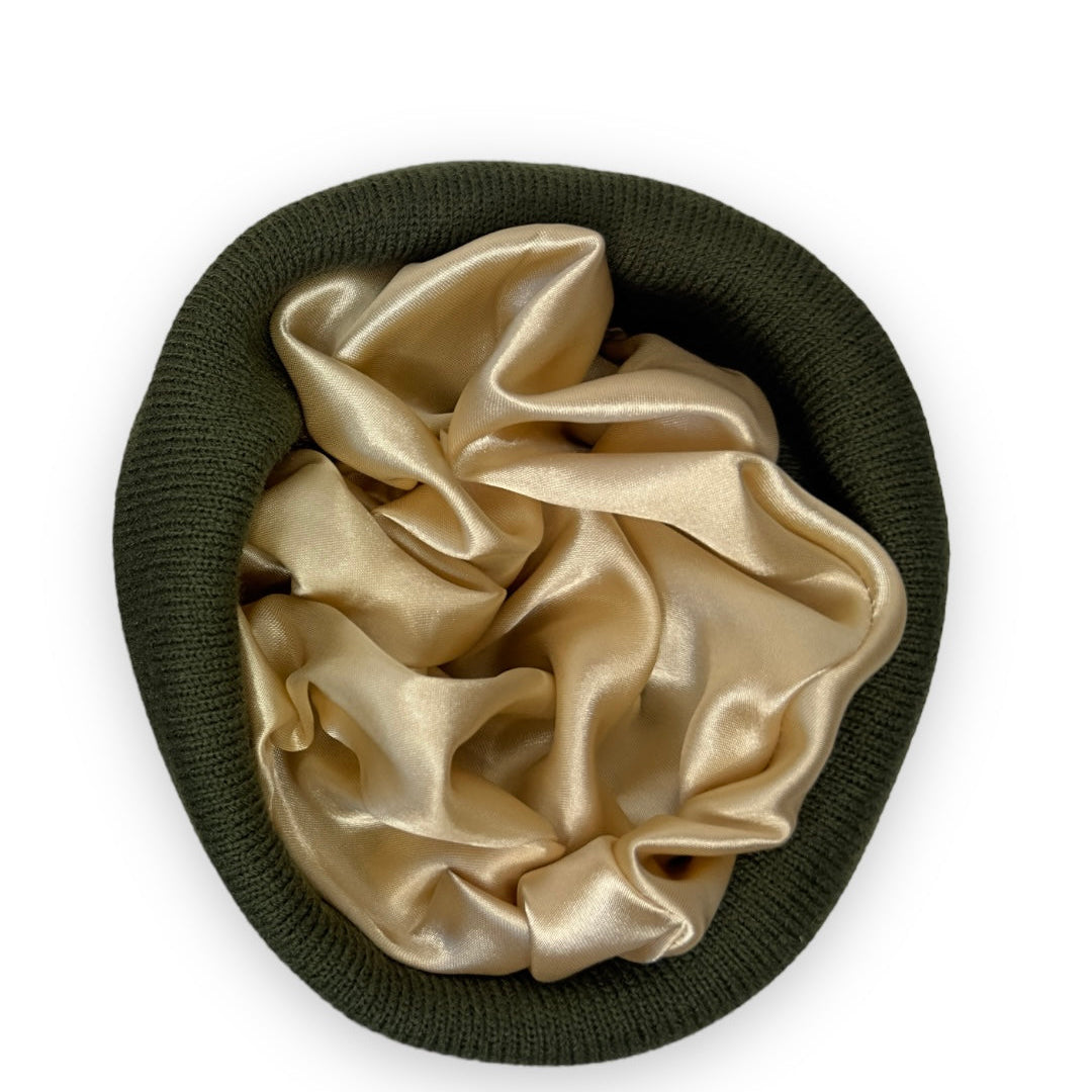 Khaki Satin Lined Beanie Hat
