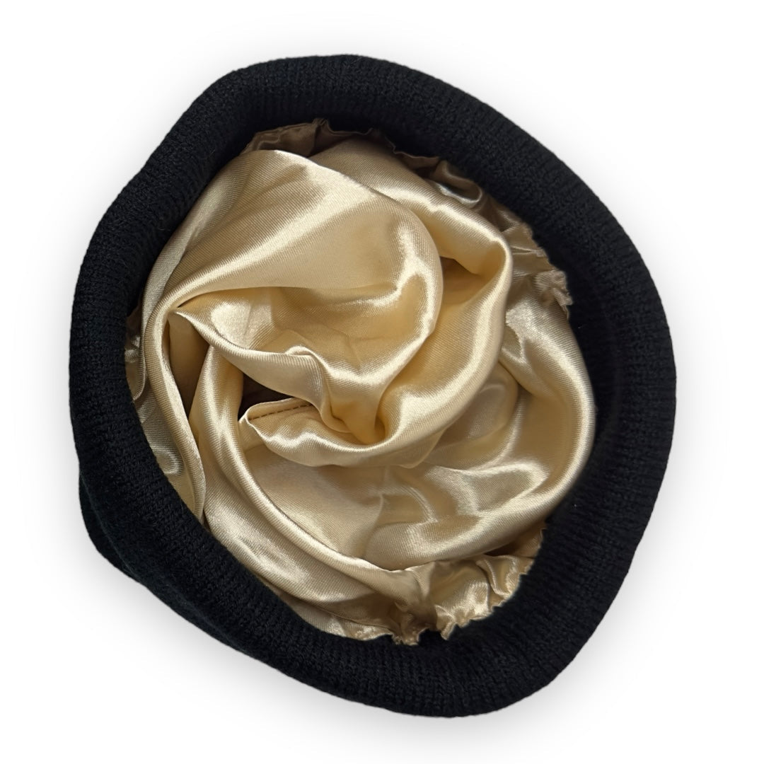 Black Satin Lined Beanie Hat