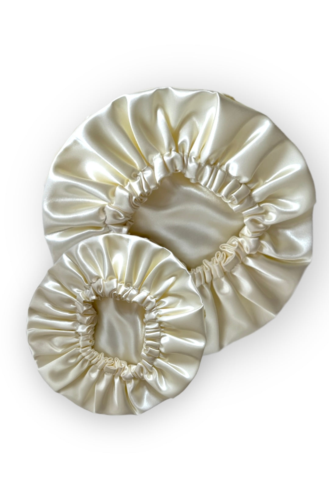 Mummy & Me Beige Reversible Satin Hair Bonnet Set