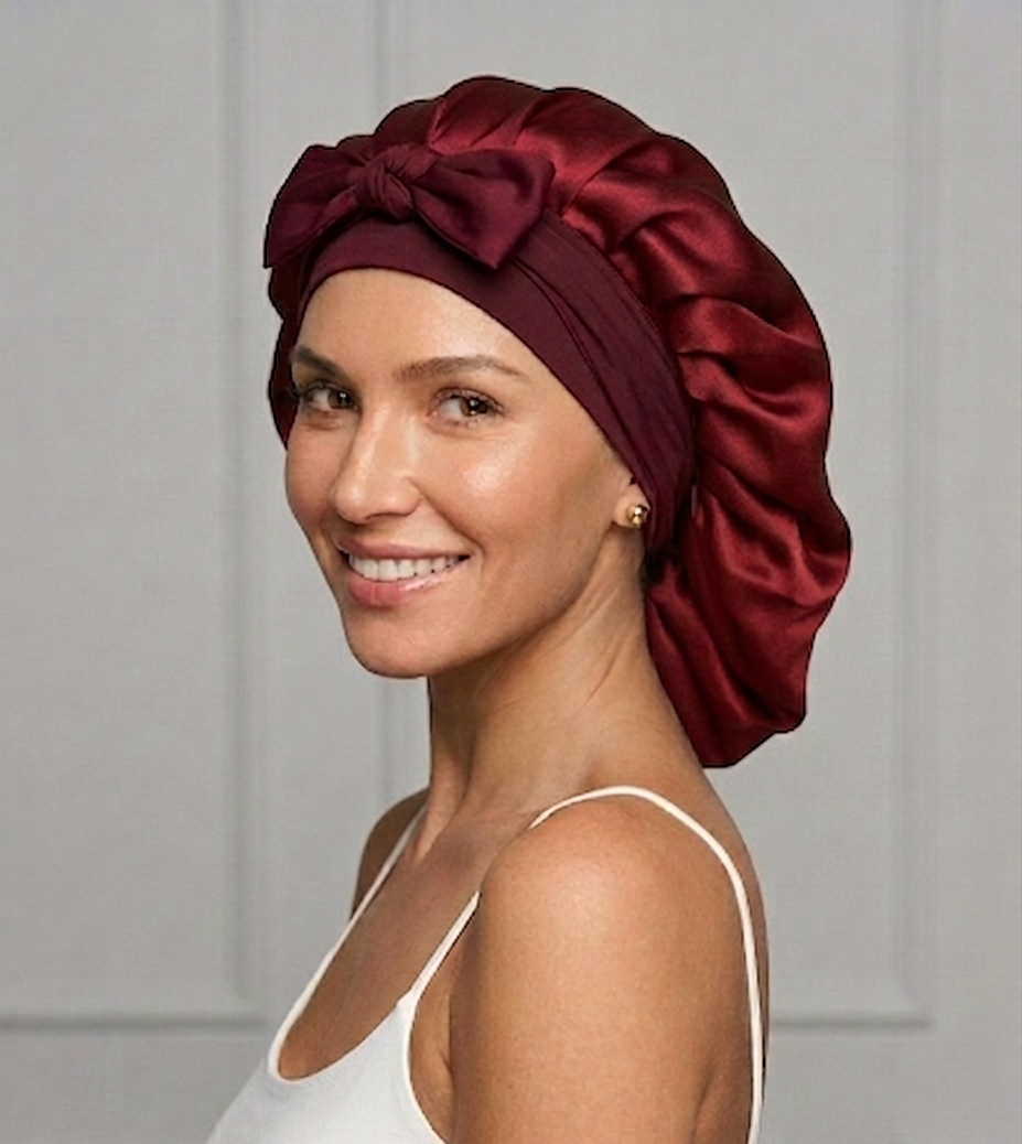 Mulberry Silk Double Layer Hair Bonnet for Hair Protection Burgundy