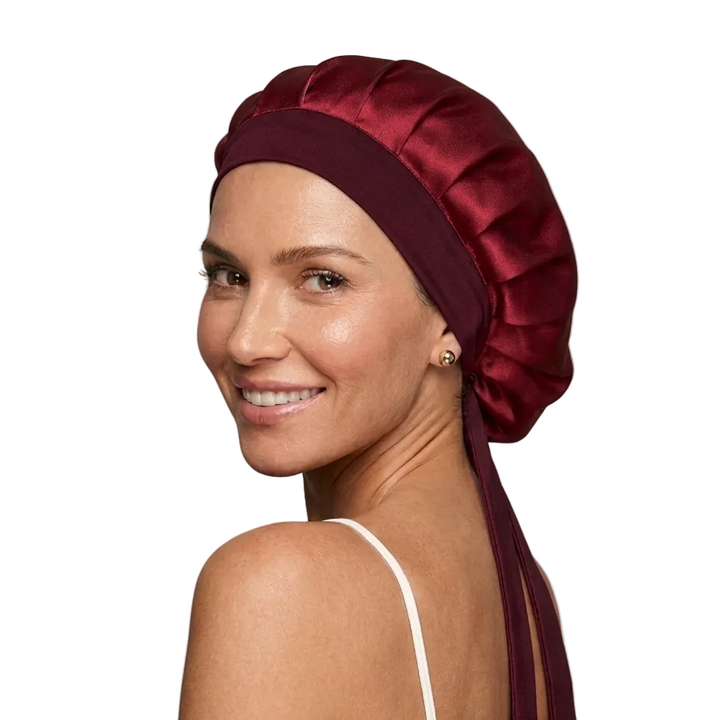 Mulberry Silk Double Layer Hair Bonnet for Hair Protection Burgundy
