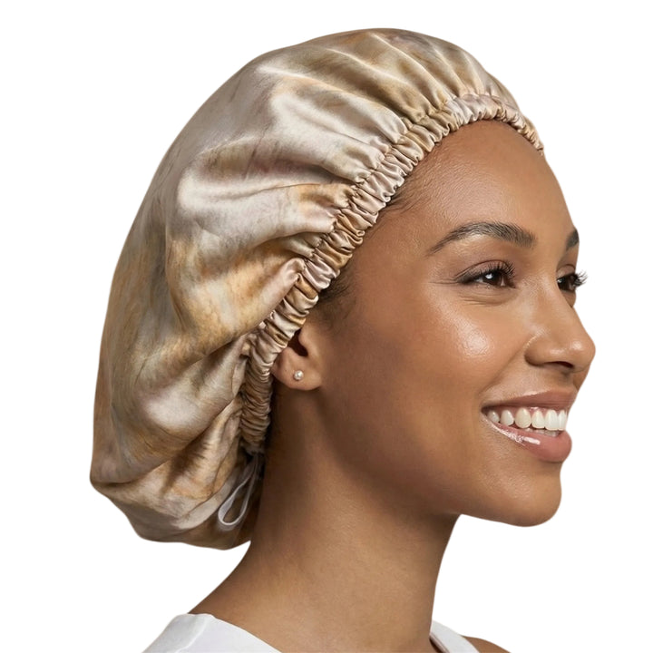 Latte Swirl Abstract Print Reversible Silk Hair Bonnet