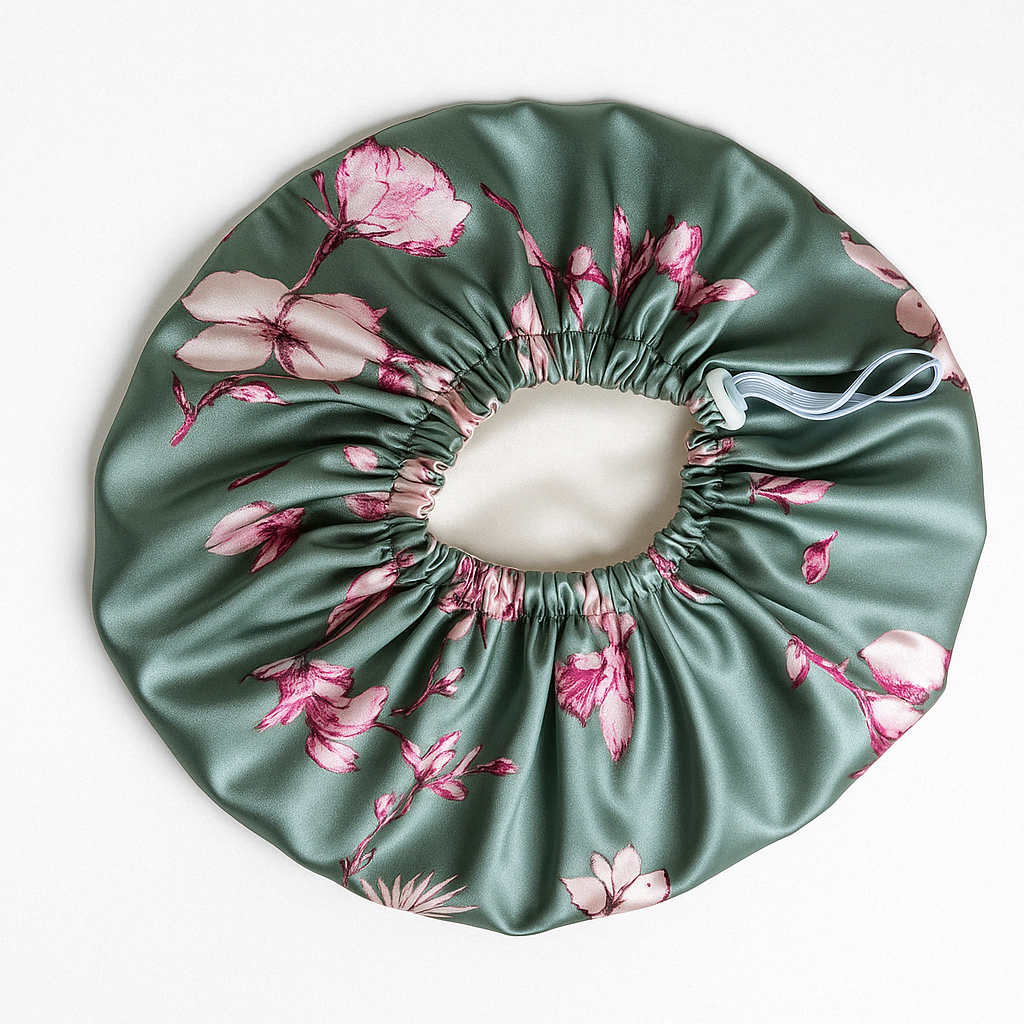*Sample Fabric Sale* Fleur Mist  Floral Reversible Silk+Satin Hair Bonnet
