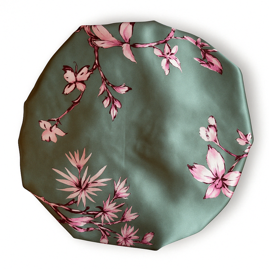 *Sample Fabric Sale* Fleur Mist  Floral Reversible Silk+Satin Hair Bonnet