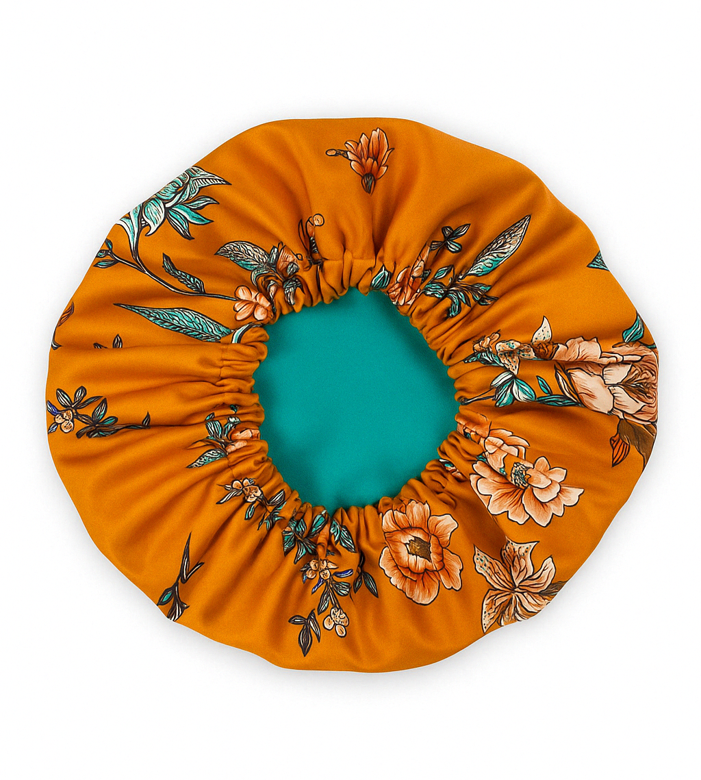 Apricot Blooms Floral Reversible Silk Hair Bonnet