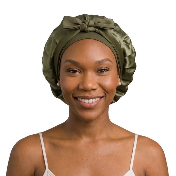 Pure Silk Double Layer Hair Bonnet with Adjustable Stretchy Long Tie