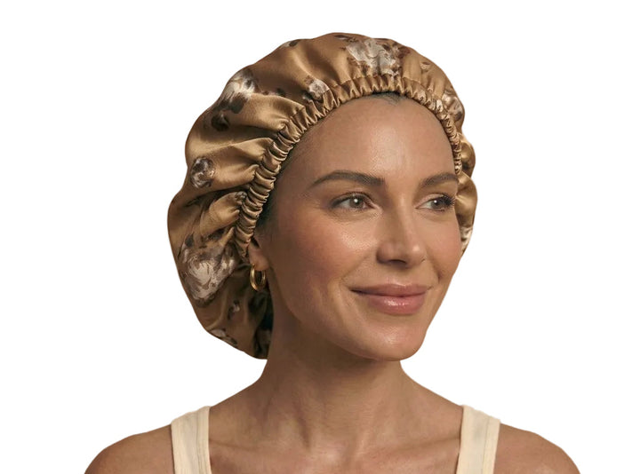 Golden Blossom Floral Reversible Silk Hair Bonnet