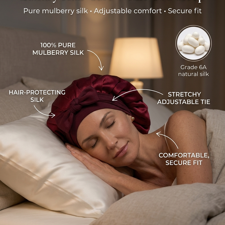 Mulberry Silk Double Layer Hair Bonnet for Hair Protection Burgundy