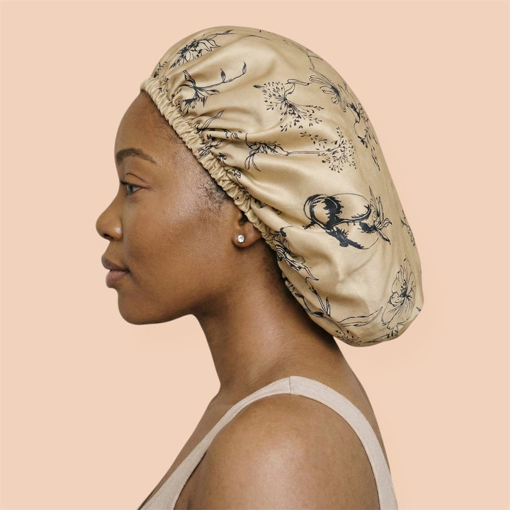 Golden Blossom Floral Reversible Silk Hair Bonnet