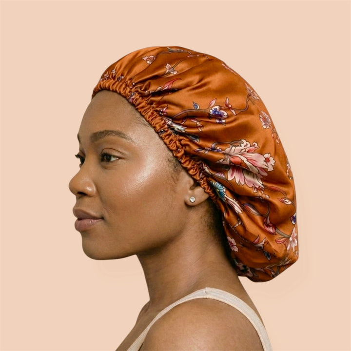 Apricot Blooms Floral Reversible Silk Hair Bonnet