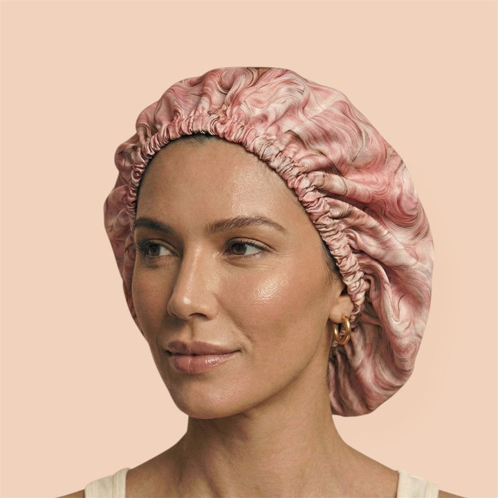 Blush Serenity Marble Reversible Silk Hair Bonnet