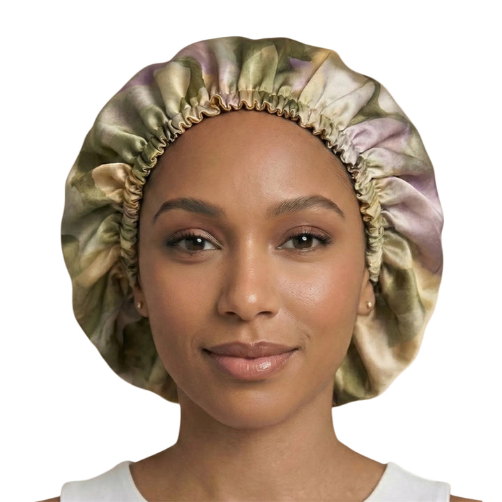 Golden Sage Watercolor Print Reversible Silk Hair Bonnet