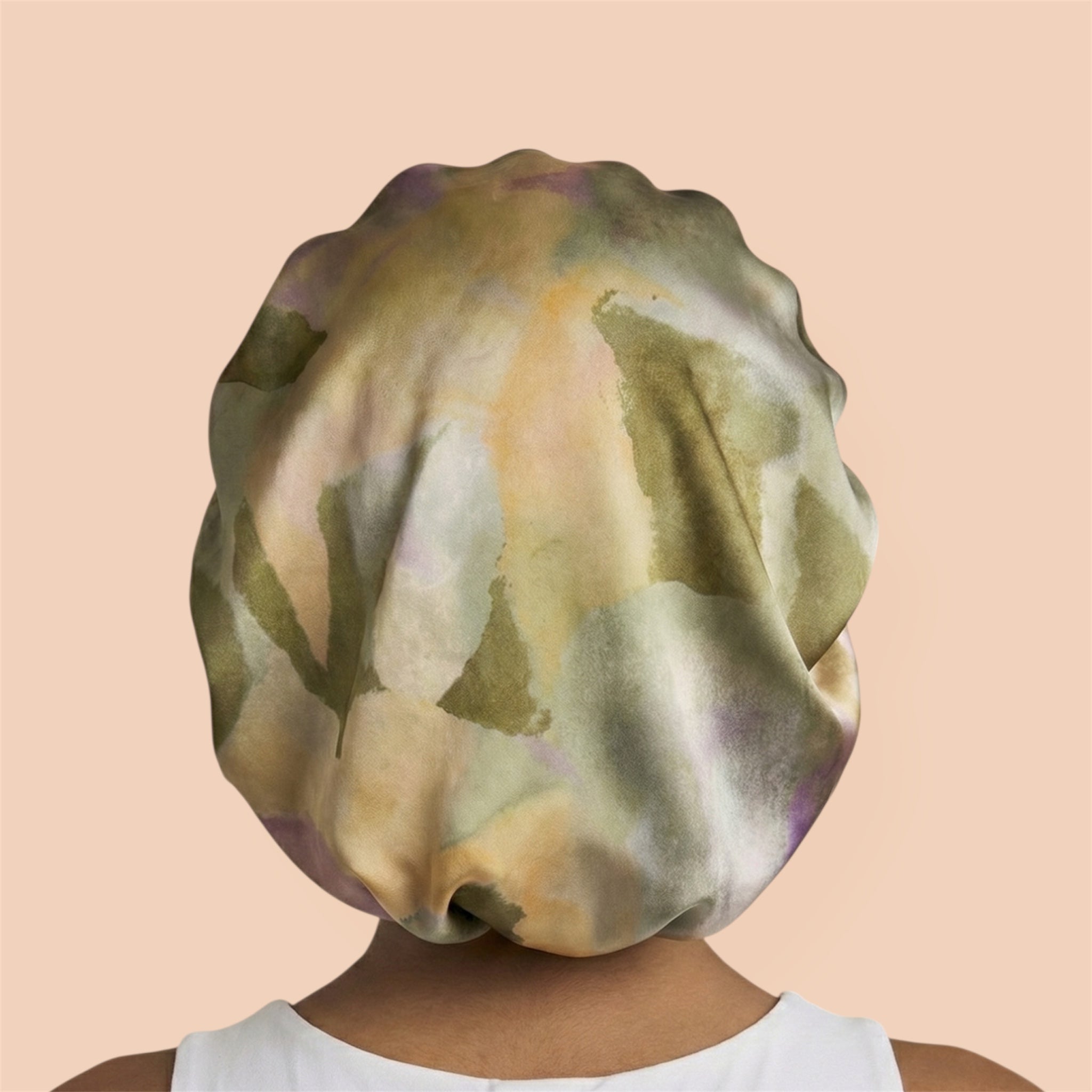 Golden Sage Watercolor Print Reversible Silk Hair Bonnet