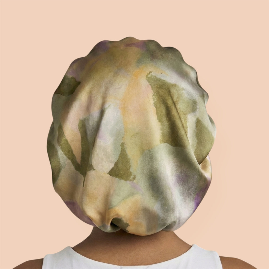 Golden Sage Watercolor Print Reversible Silk Hair Bonnet