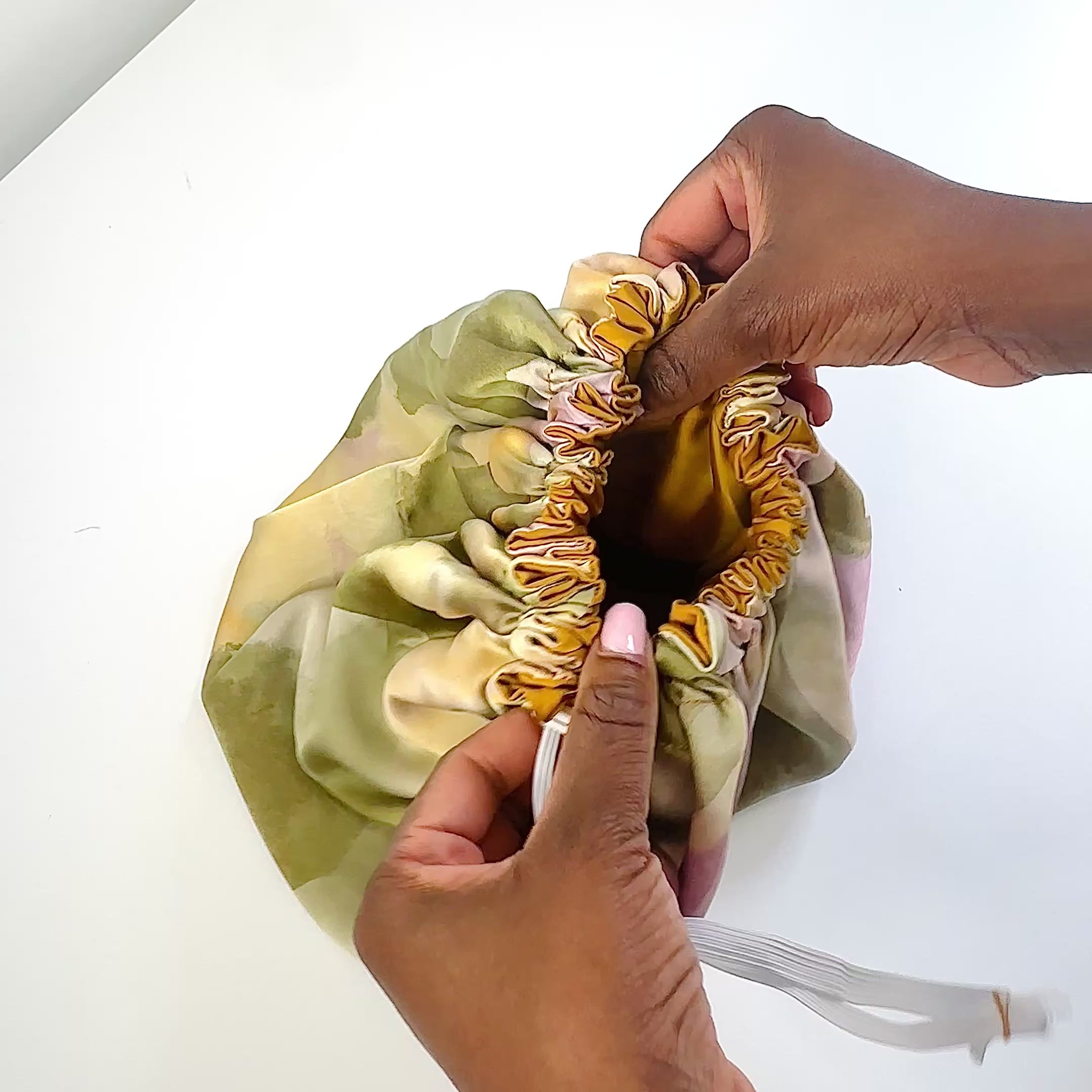 Golden Sage Watercolor Print Reversible Silk Hair Bonnet