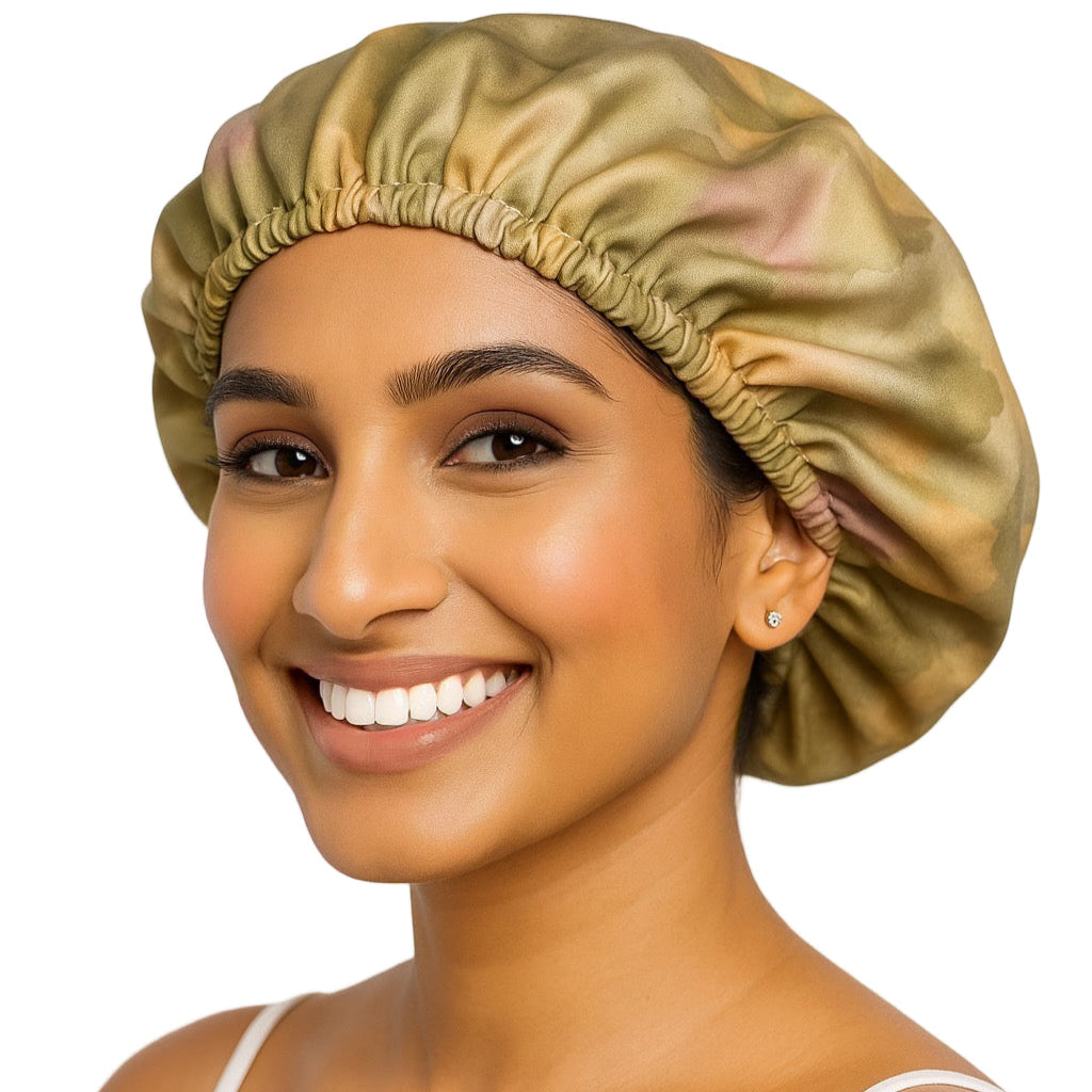 Golden Sage Watercolor Print Reversible Silk Hair Bonnet